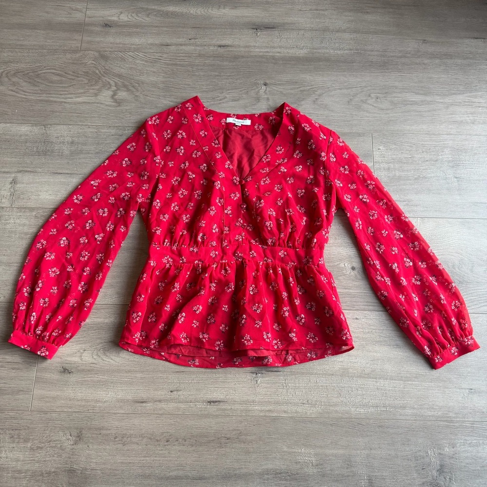 Madewell V-Neck Peplum Top in Little Lilies - size XS